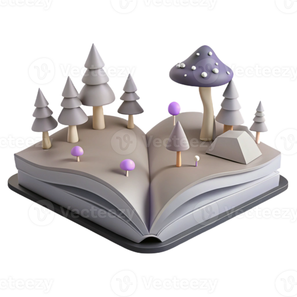 3D Book with Forest and Mushrooms png
