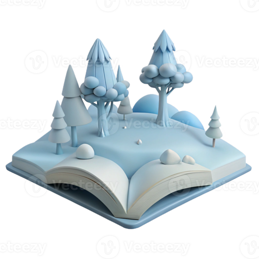 Open Book With 3D Forest Scene png
