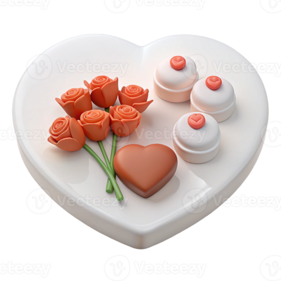 Heart-Shaped Plate with Roses, Chocolate, and Sweets png