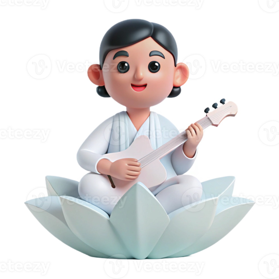 3D Illustration of a Person Playing Guitar on a Lotus Flower png