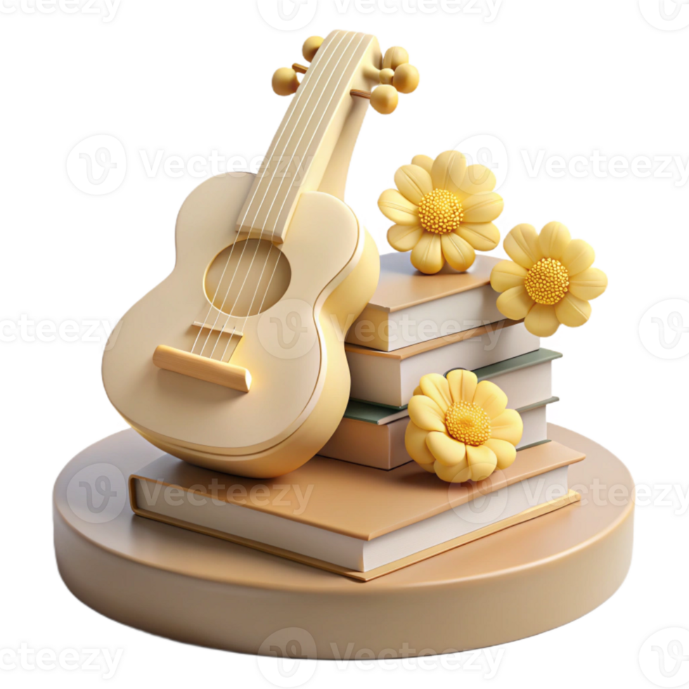 gitaar, boeken, en bloemen een nog steeds leven samenstelling png