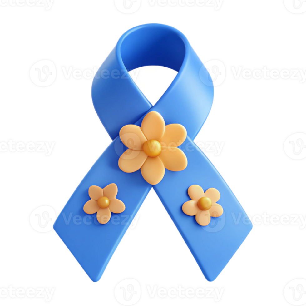Blue Ribbon with Flowers png