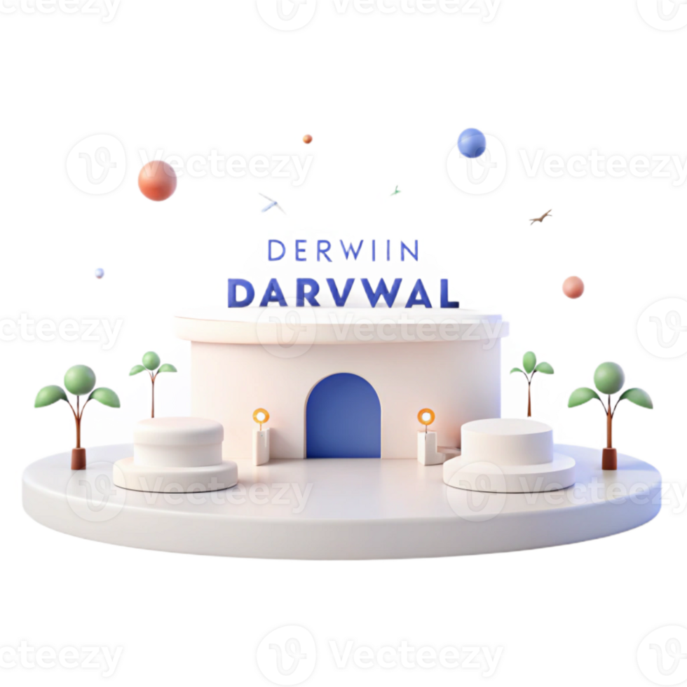 3D Rendered Scene with Abstract Architecture and Colorful Spheres png