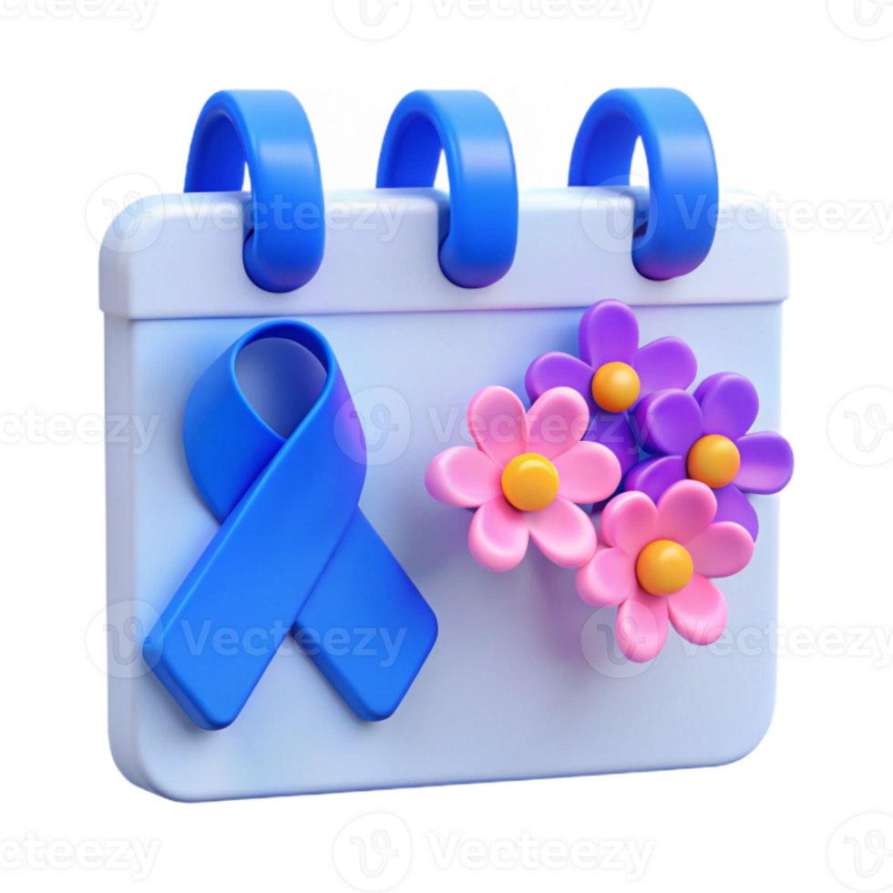 Calendar Reminder Blue Ribbon and Flowers png