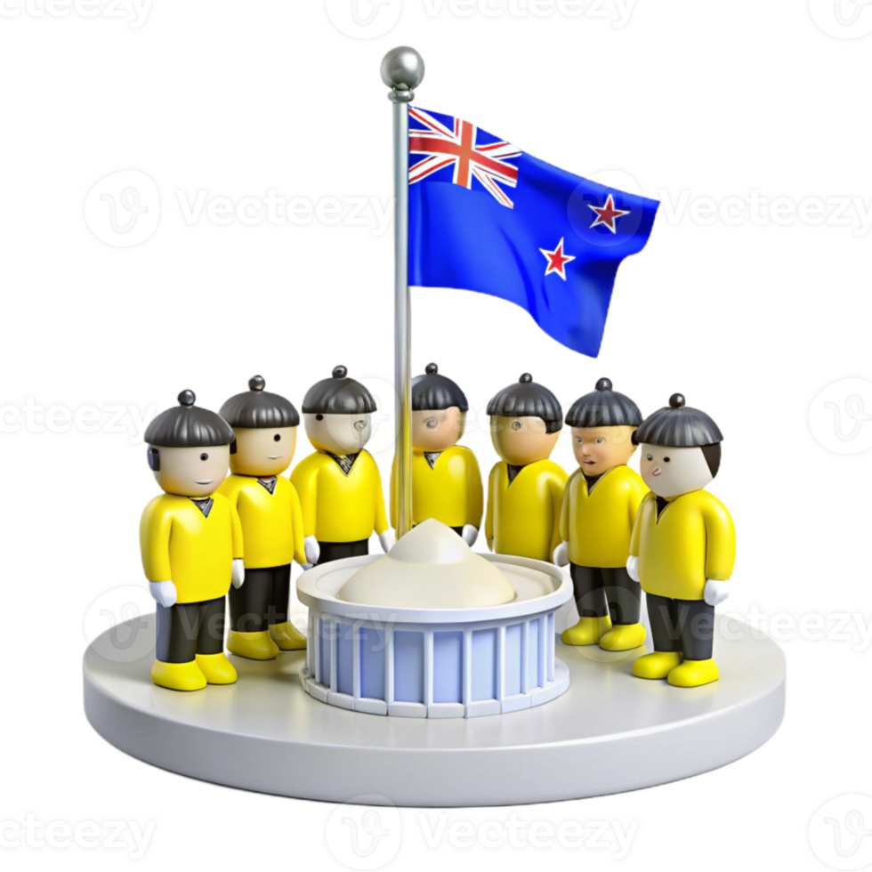 Group of Cartoon Figures Standing Around a Flagpole with a Flag png