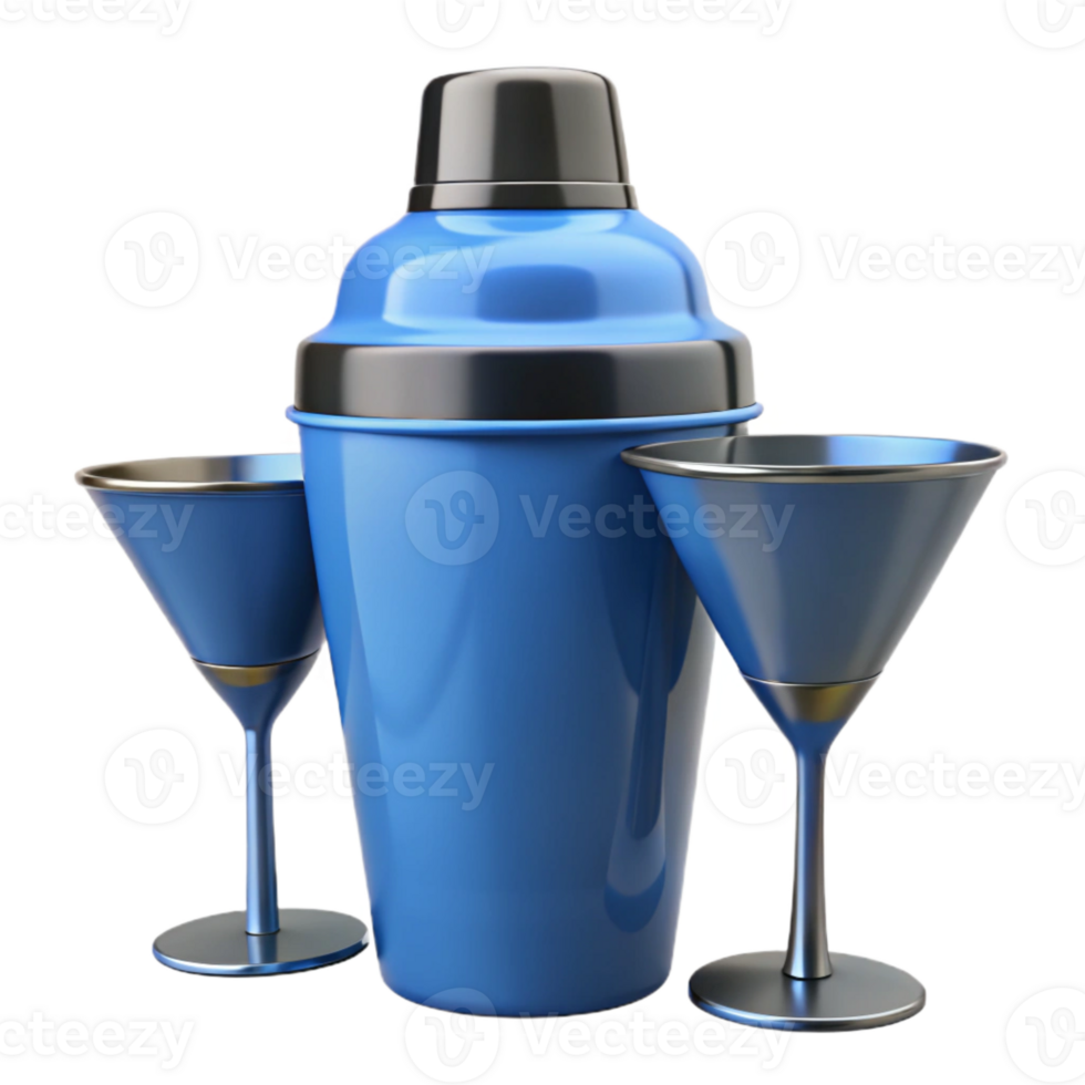 Blue Cocktail Shaker and Glasses png