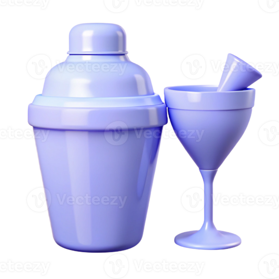 Purple Cocktail Shaker and Glass 3D Rendering png