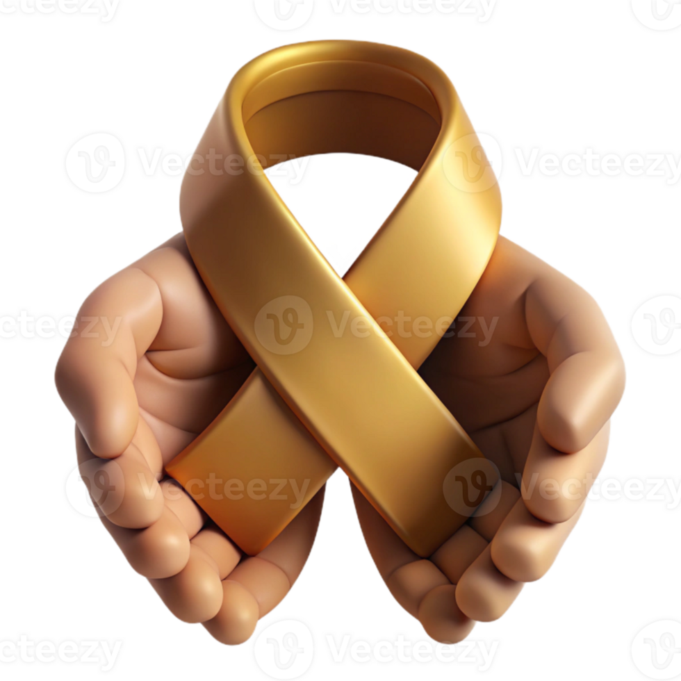 Gold Ribbon Held in Hands png