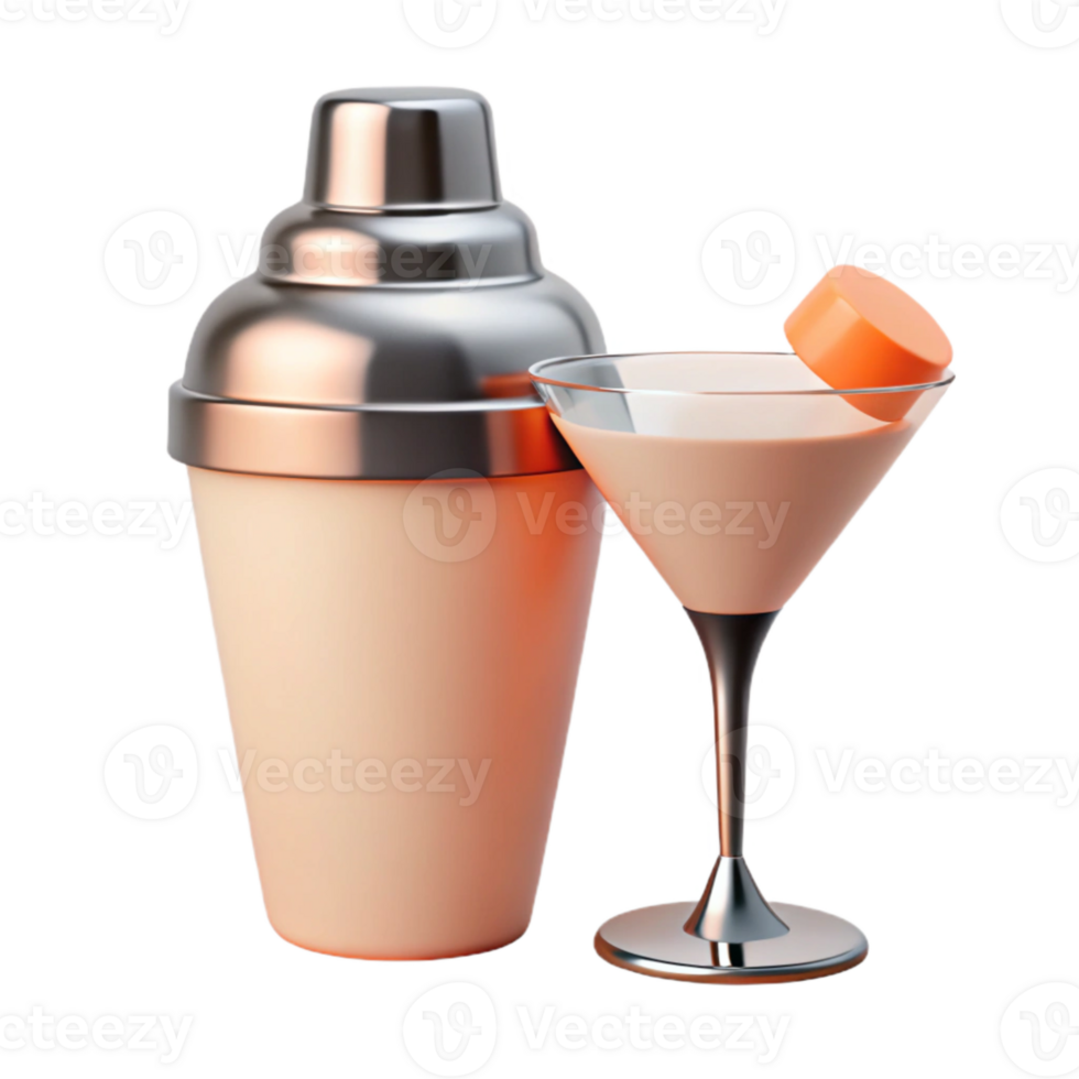 Creamy Cocktail in Martini Glass with Metal Shaker png