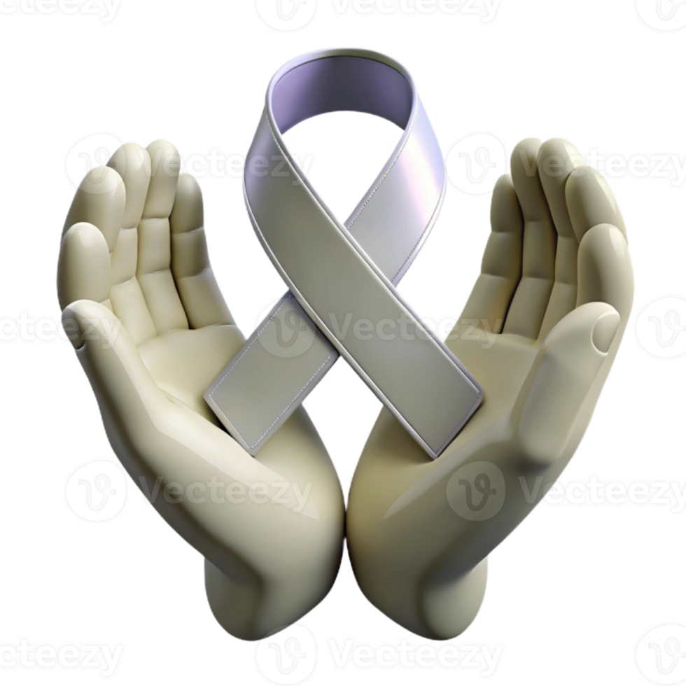 Hands Holding a Silver Ribbon Symbol of Support and Hope png