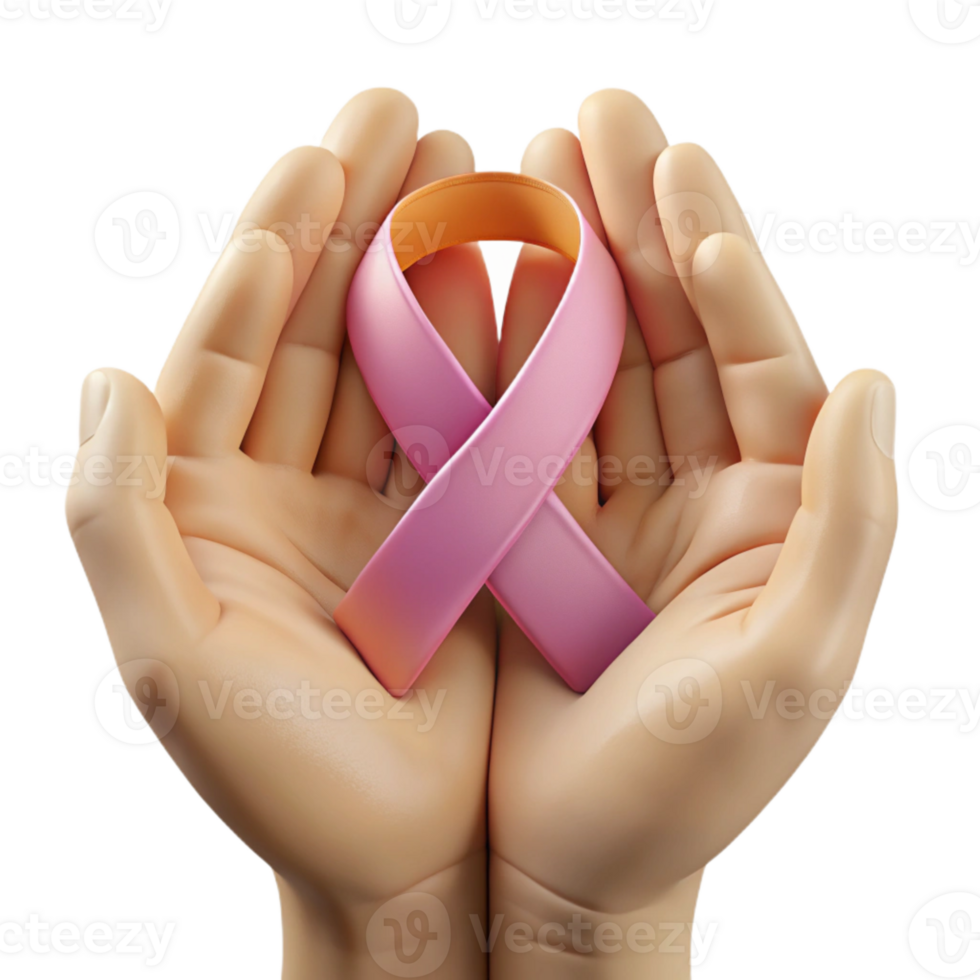 Support and Awareness Pink Ribbon Held in Open Hands png