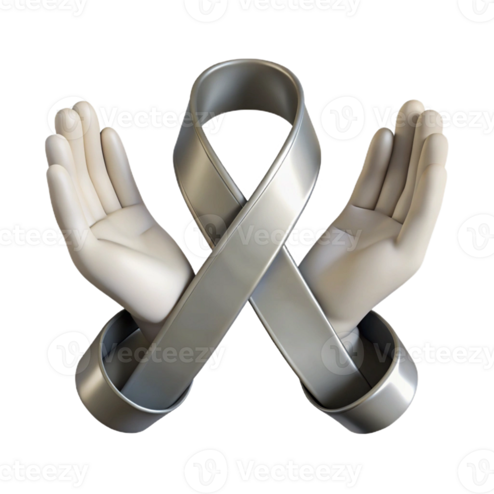 Hands Holding Silver Ribbon Symbol of Support png