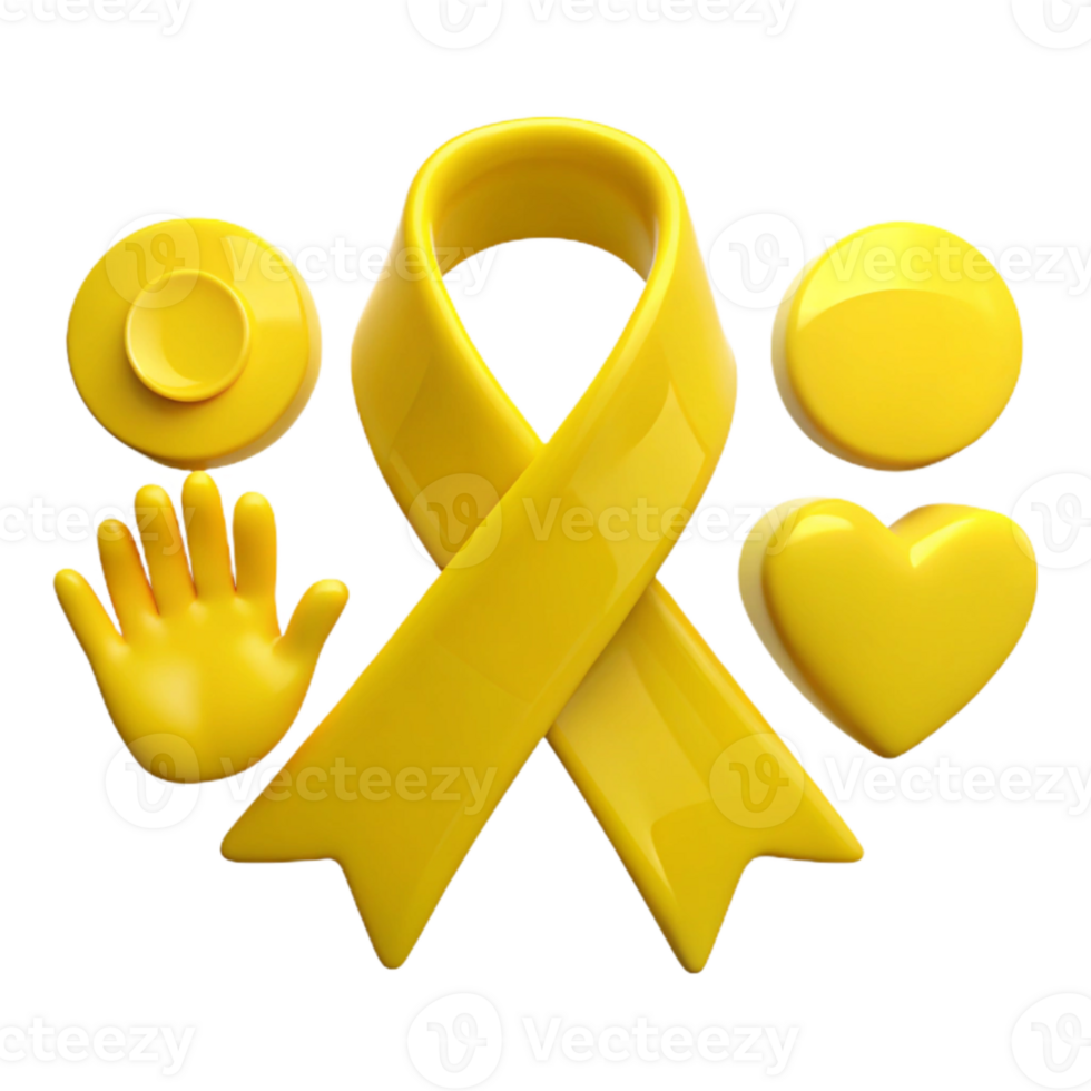 Yellow Ribbon, Hand, Heart and Circle 3D Render png