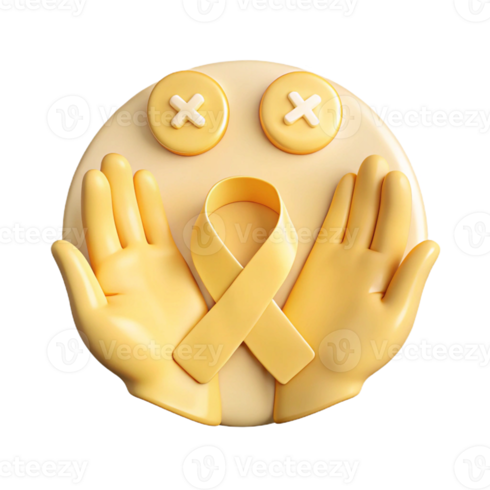 3D Render of Hands Holding Yellow Ribbon with X Eyes png