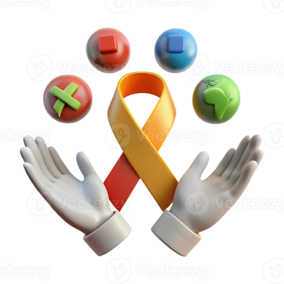 3D Render of Hands Holding a Ribbon and Juggling Symbols png