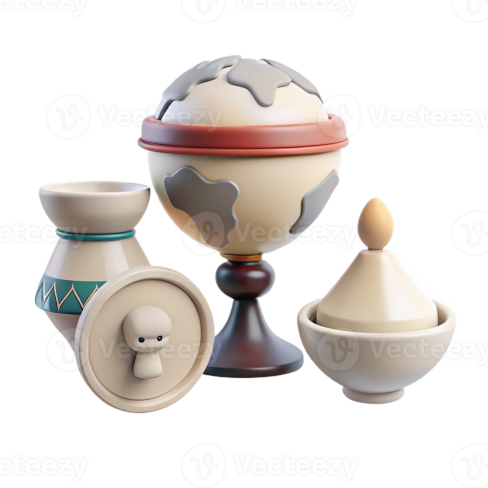 3D Rendered Ceramic Objects Globe, Pot, and Lid png