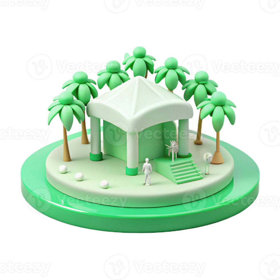 3D Render of a Green Pavilion Surrounded by Palm Trees png
