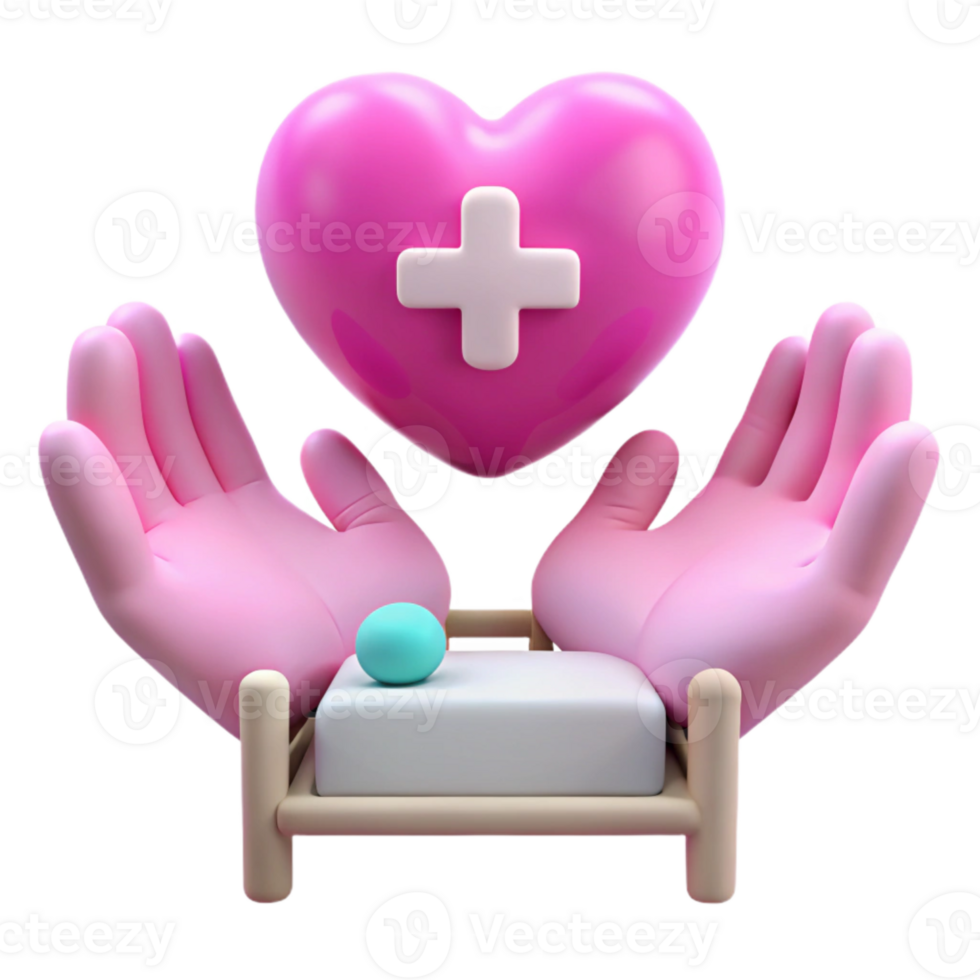 Caring Hands Protecting Heart with Cross Symbol Above Bed png