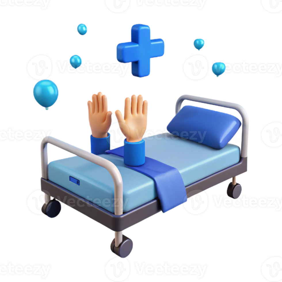 3D Render of a Hospital Bed with a Patient s Arms Raised in the Air png