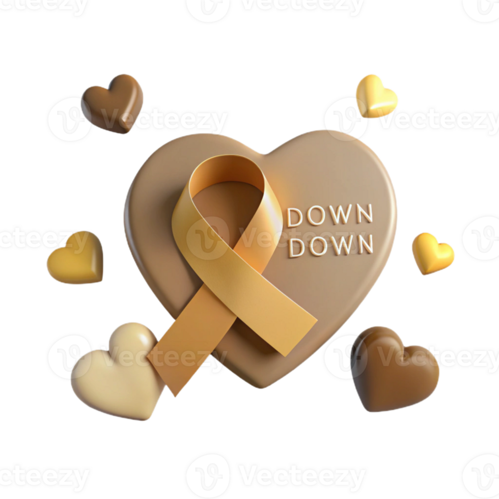 Gold Ribbon on Heart with Down Down Text png
