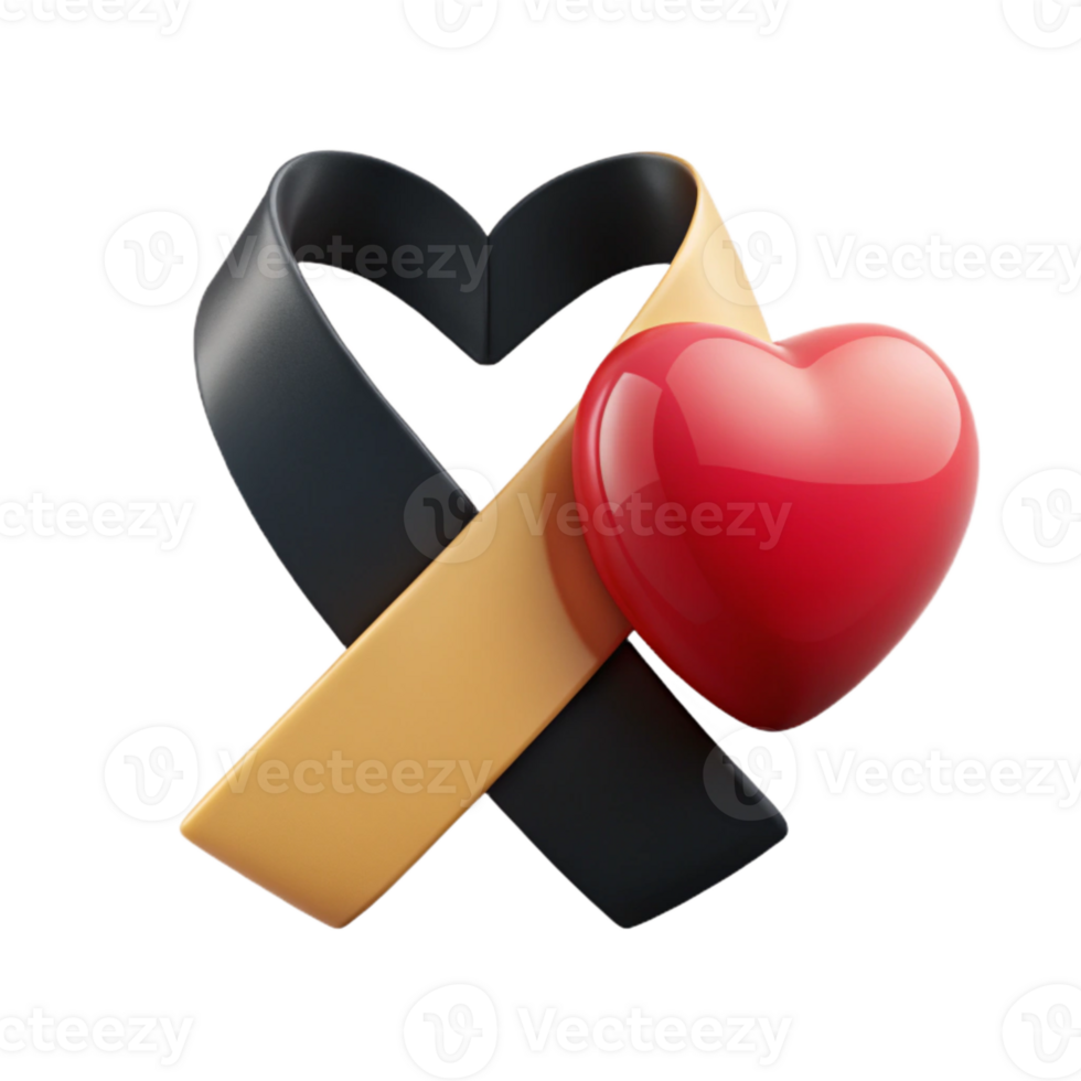 3D Render of Heart and Ribbon png