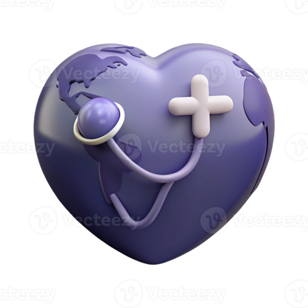 World Health Concept Purple Heart with Stethoscope png
