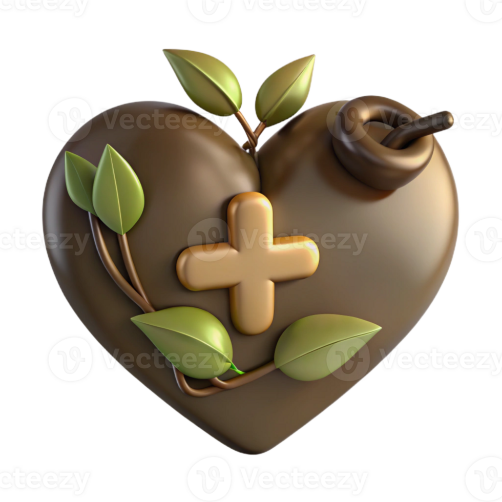 Chocolate Heart with Green Vines and Plus Sign png