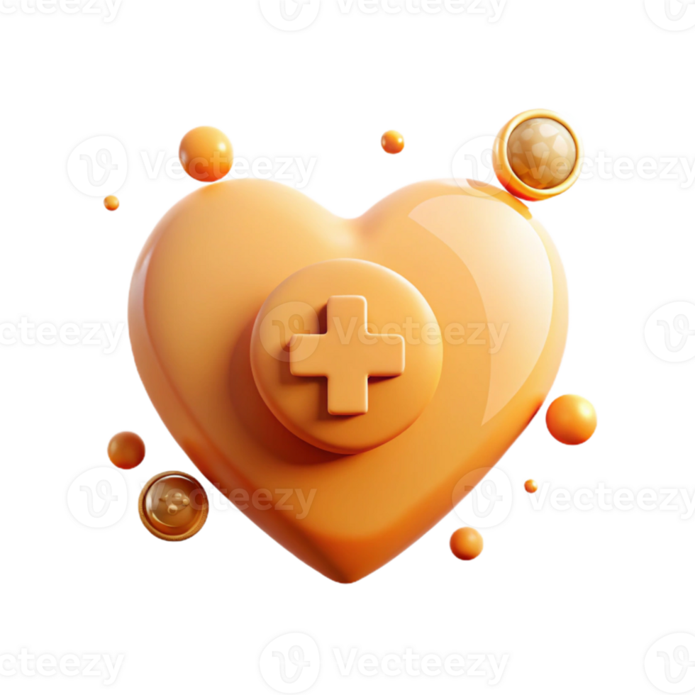 3D Heart with Plus Sign and Bubbles png