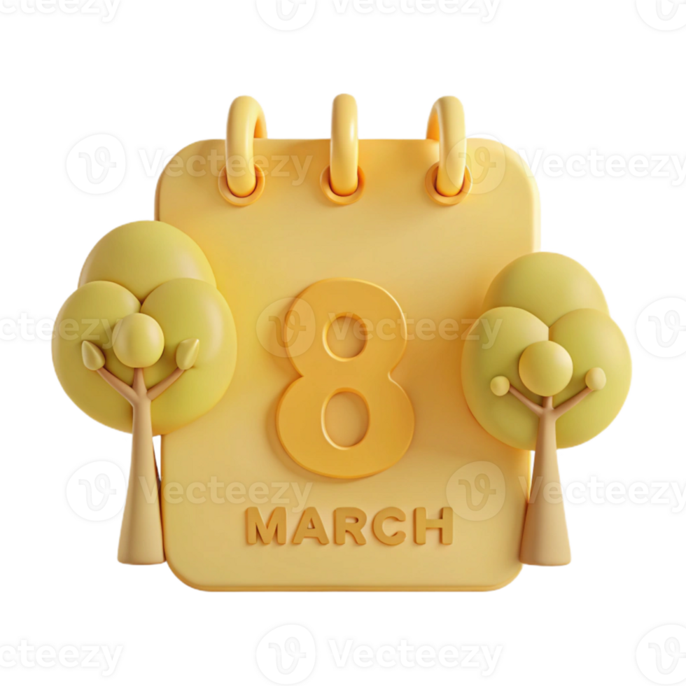 3D Calendar Illustration March 8th with Trees png
