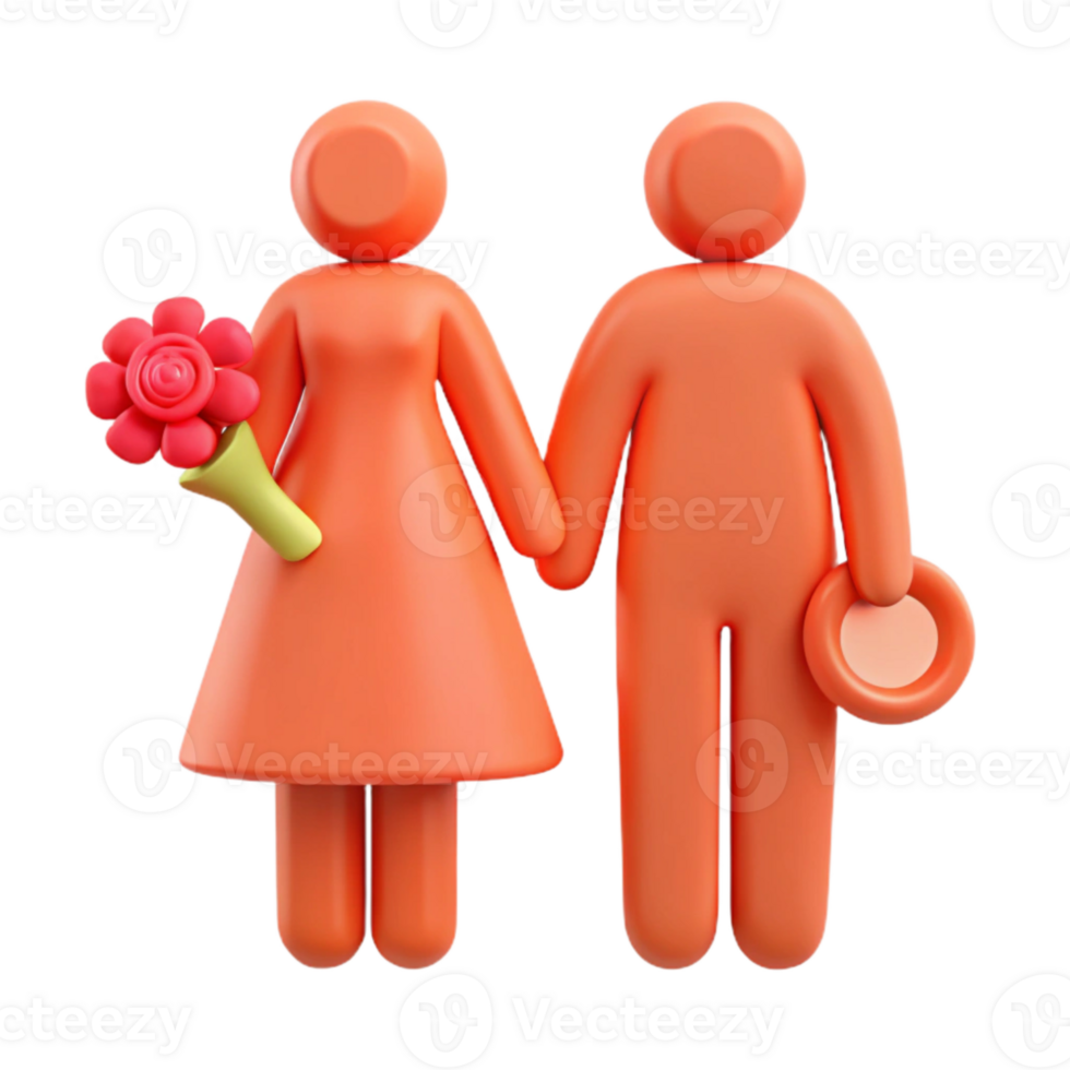 3D Couple Holding Hands with Flower and Gift png