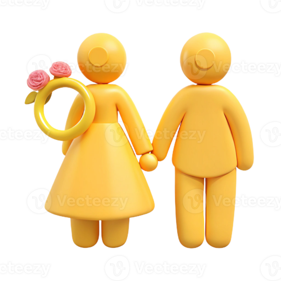 3D Couple Holding Hands with Ring and Flowers png