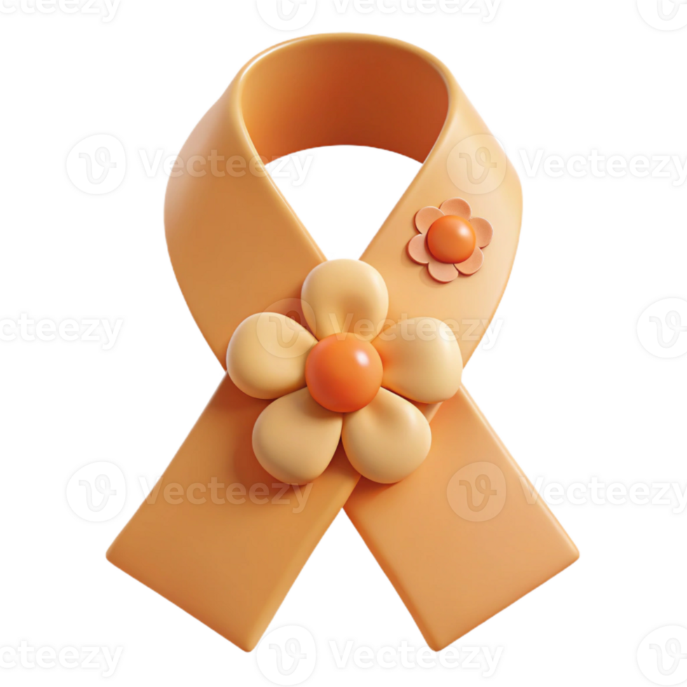Orange Ribbon with Flowers 3D Render png