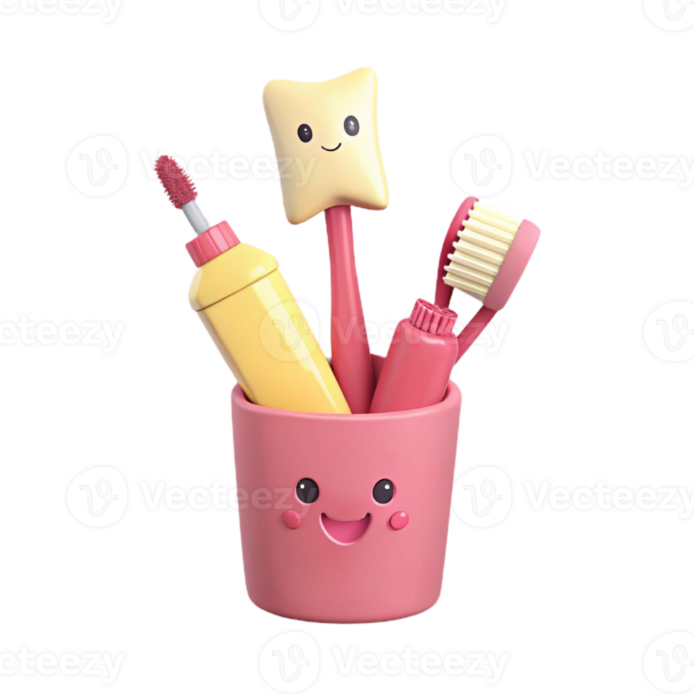 Smiling Toothbrush Holder with Toothpaste and Toothbrushes png