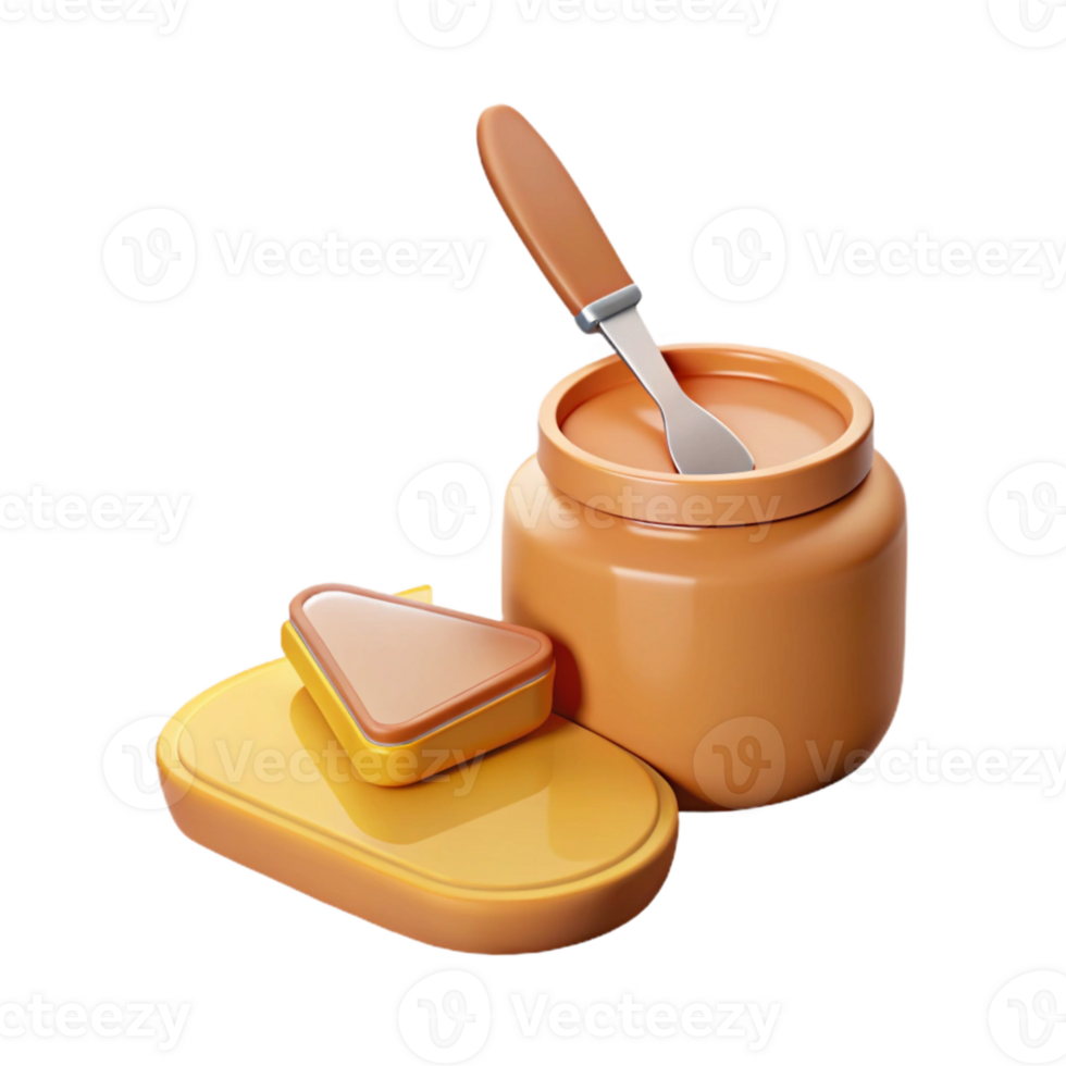 3D Render of Peanut Butter Jar with Knife and Bread png
