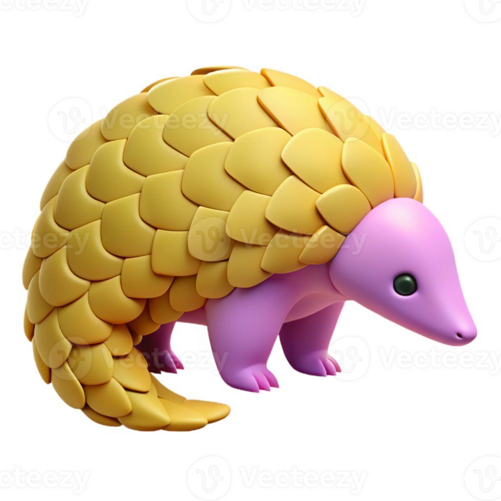3D Rendered Cartoon Pangolin with Scaly Back and Pink Body png