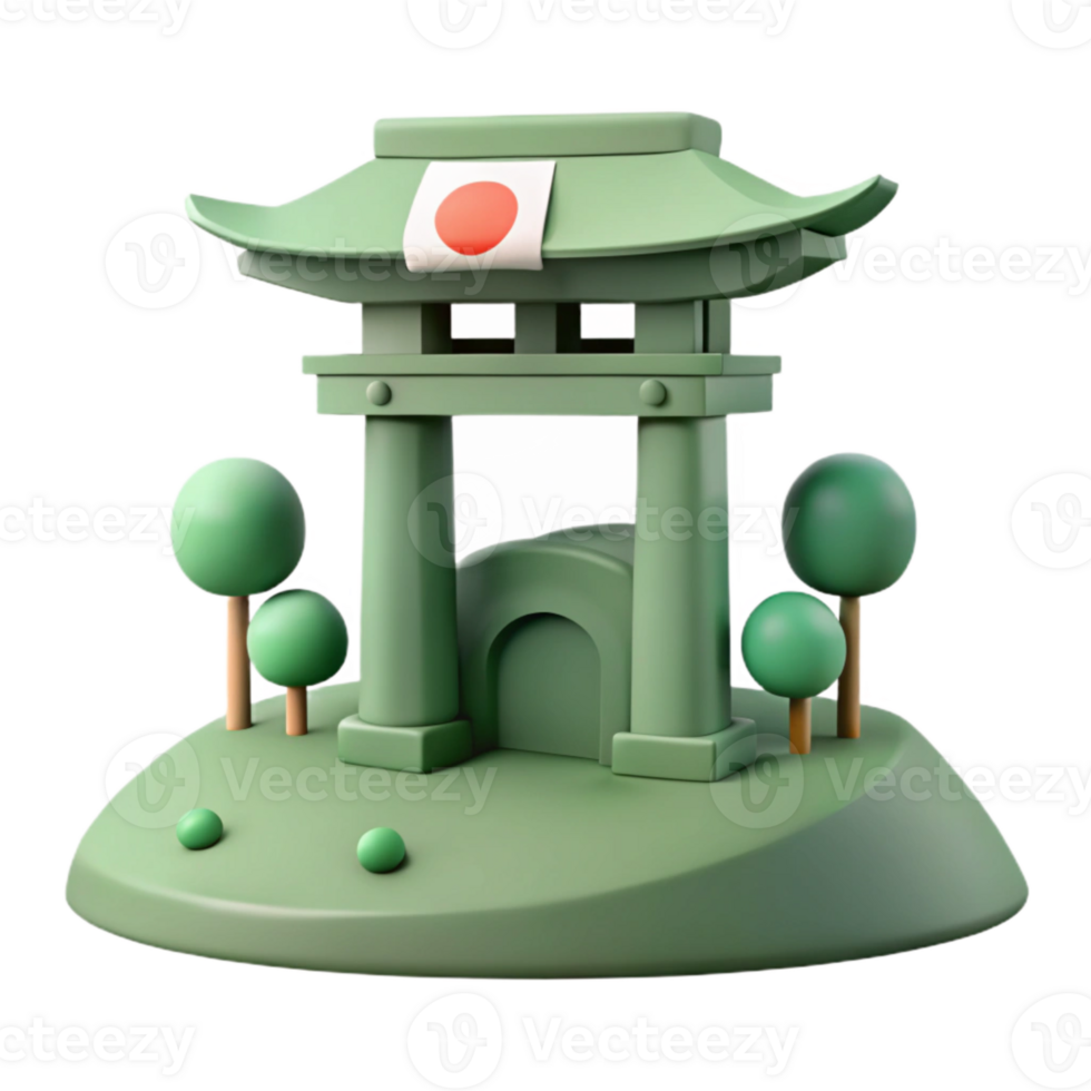 3D Render of a Japanese Gate with Trees png