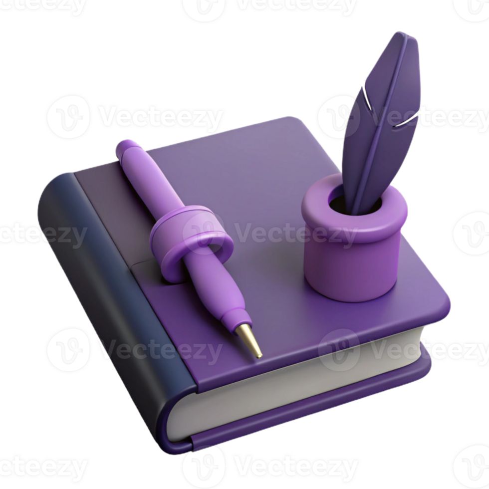 Purple Notebook with Pen and Inkwell png