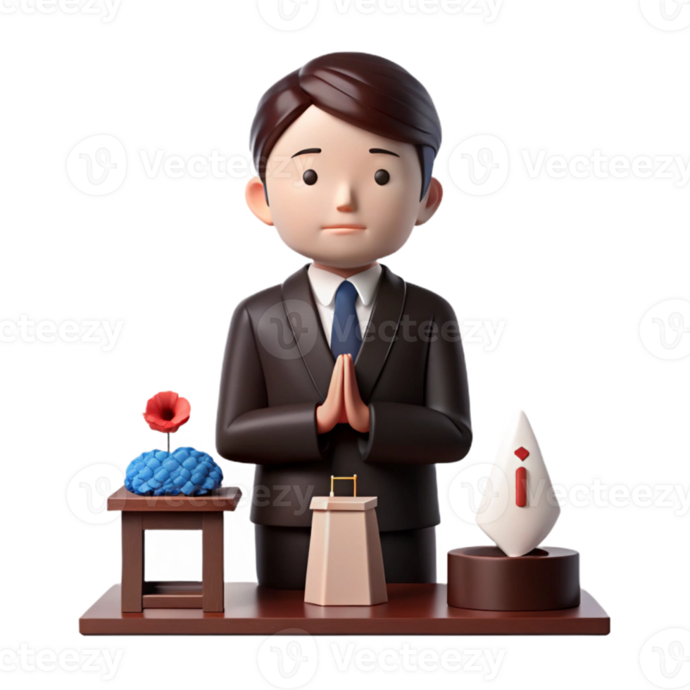 3D Render of Man in Suit Performing a Bowing Gesture png