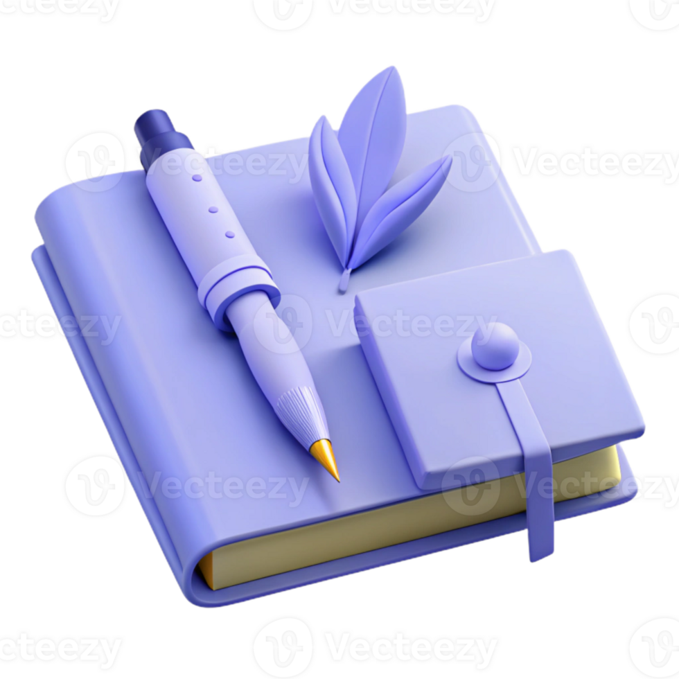 Purple Notebook with Pen and Leaf png