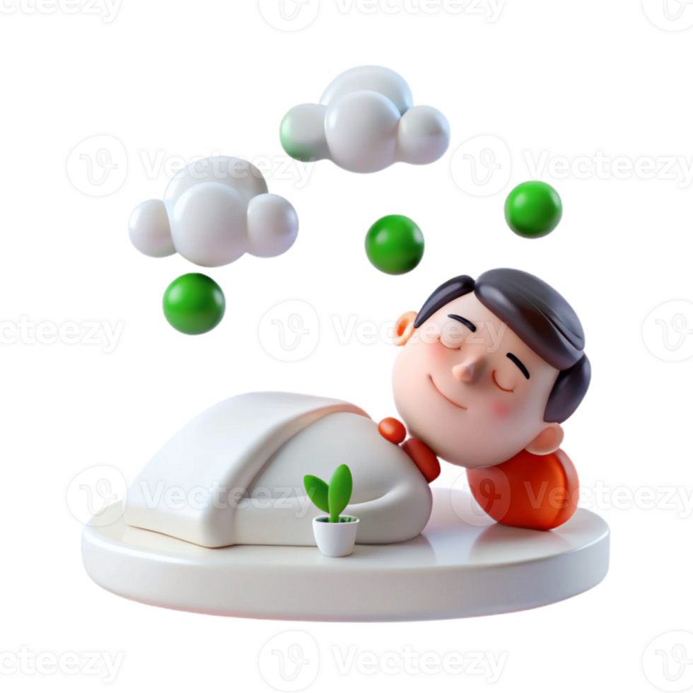 Smiling Cartoon Character Sleeping on a Cloud png