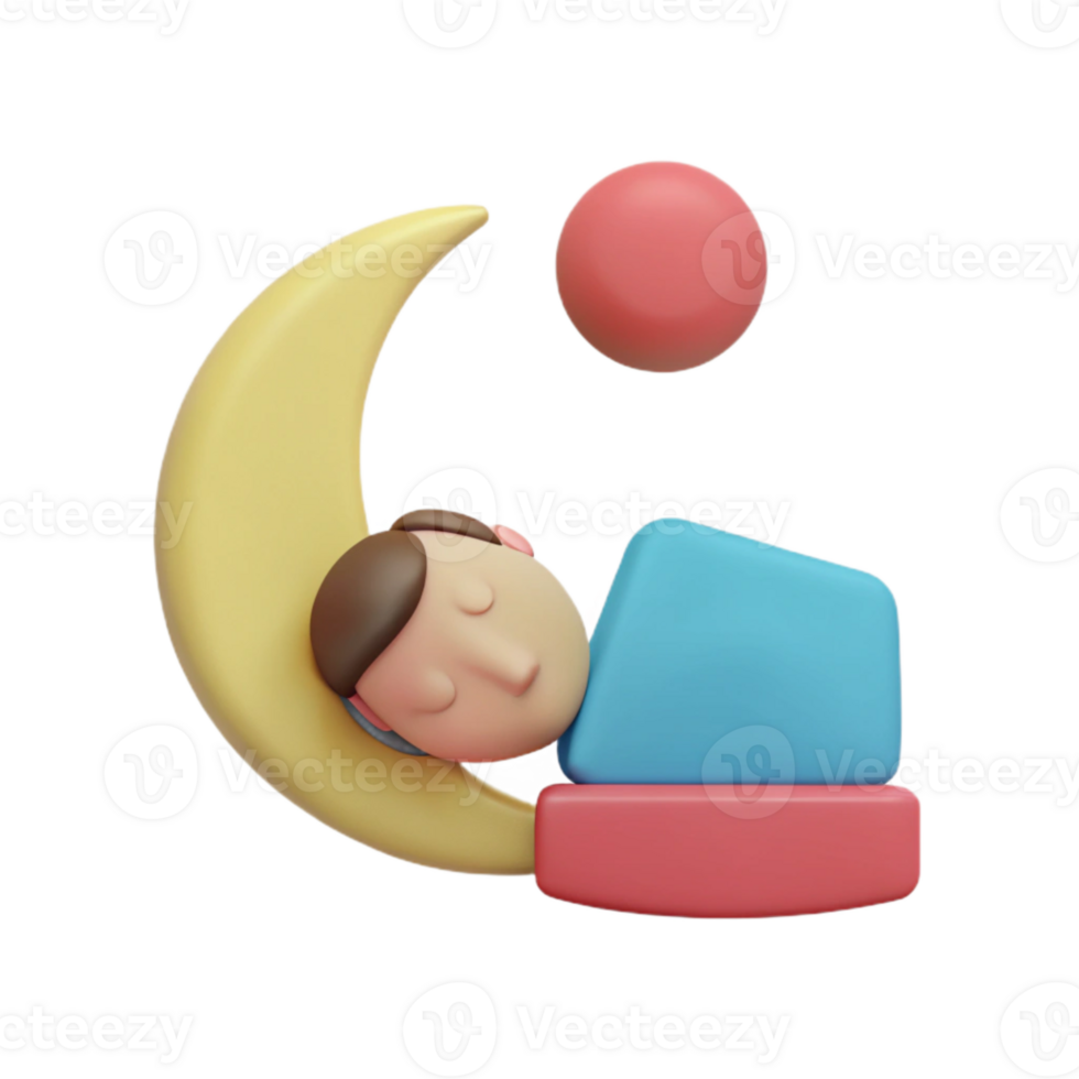 Sleeping 3D Illustration Person Resting in a Crescent Moon png