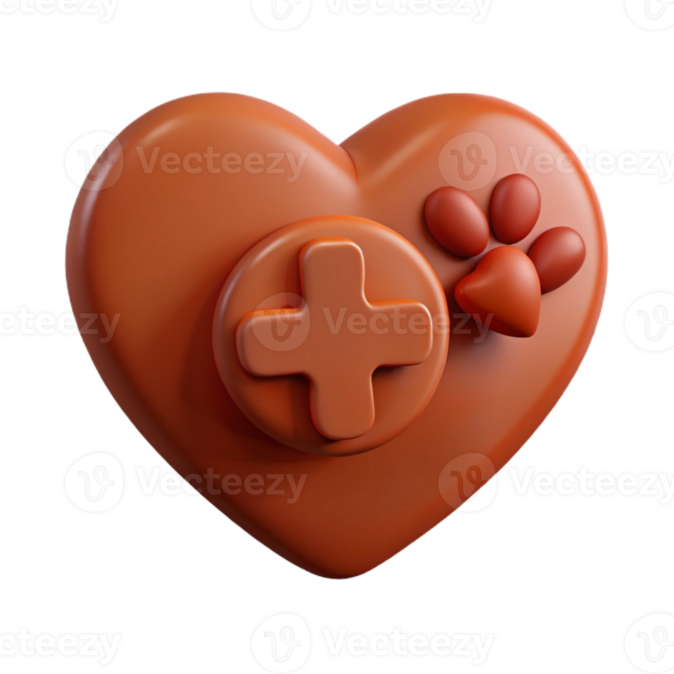 Heart with Plus Sign and Paw Print 3D Render png