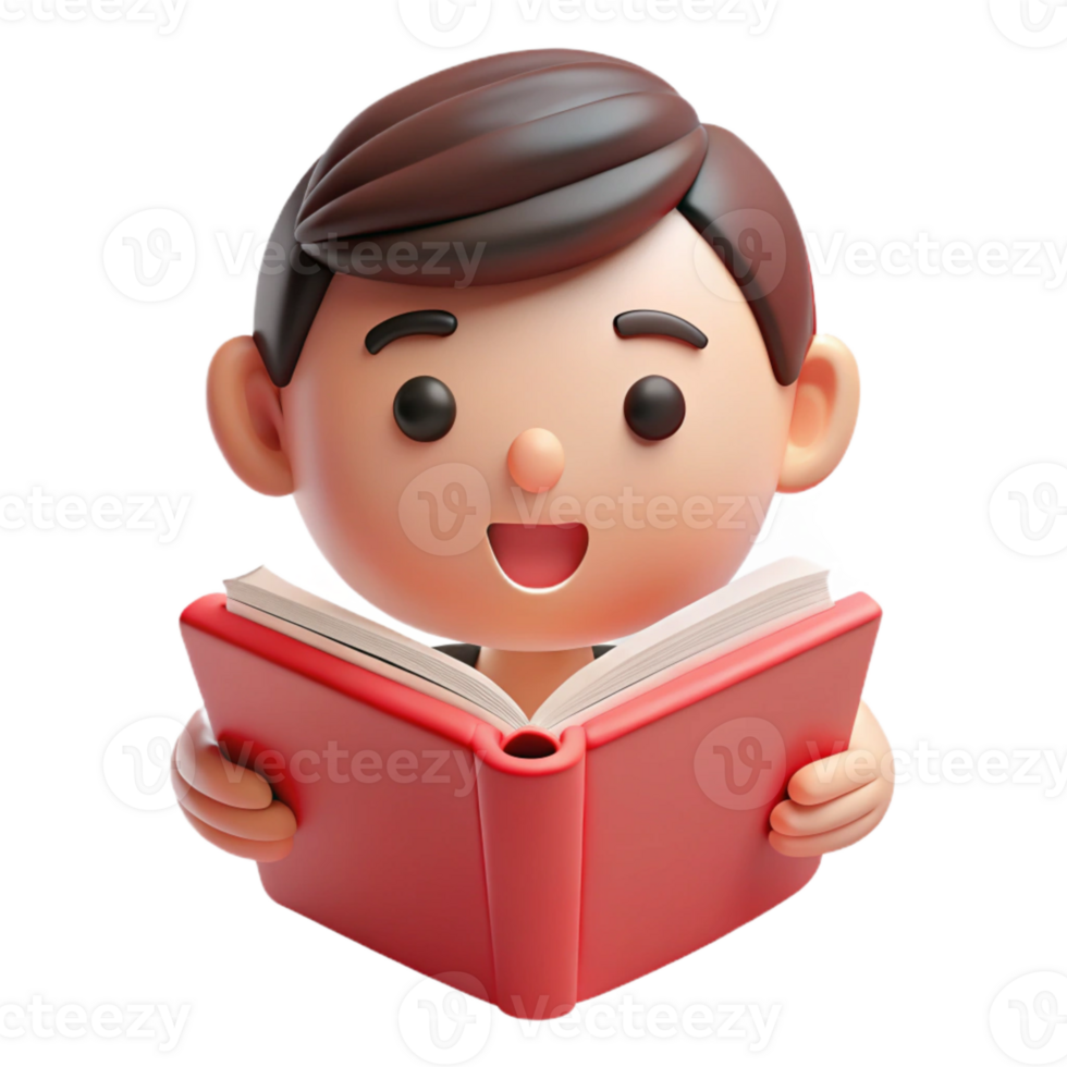 Smiling Boy Reading a Book png