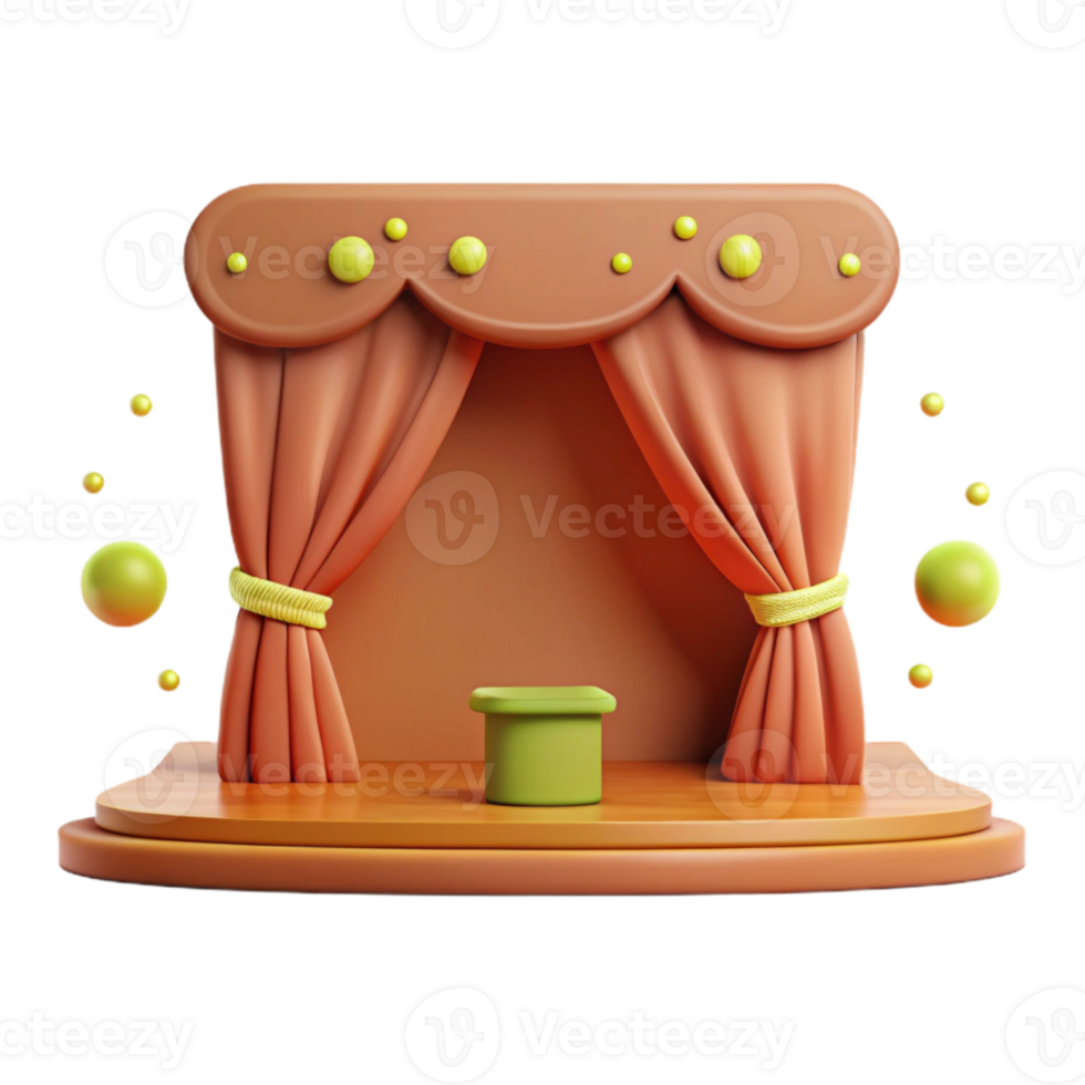 3D Render of a Stage with Curtains and a Podium png