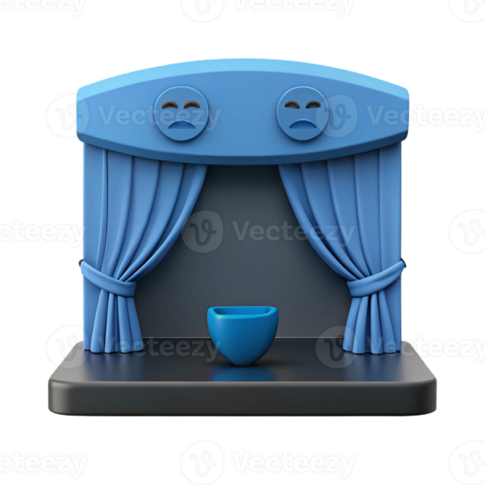 3D Stage with Blue Curtains and Bowl png