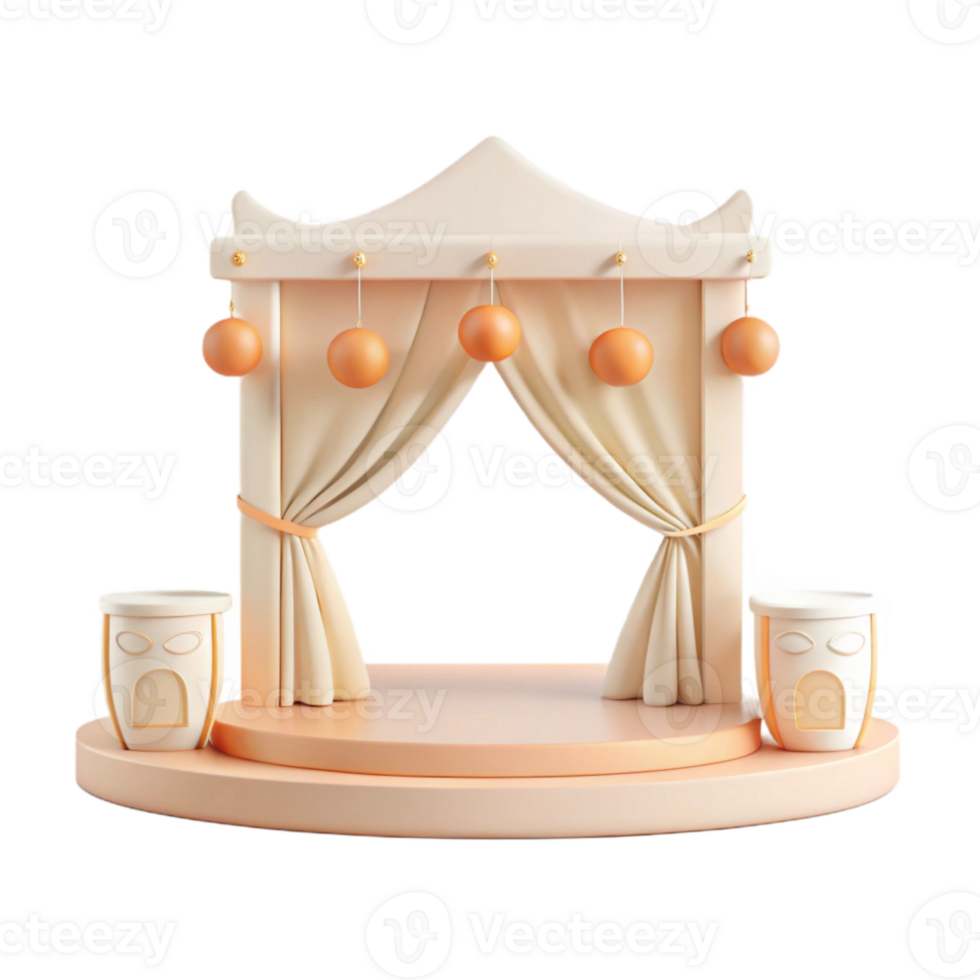 3D Render of a Stage with Curtains and Masks png