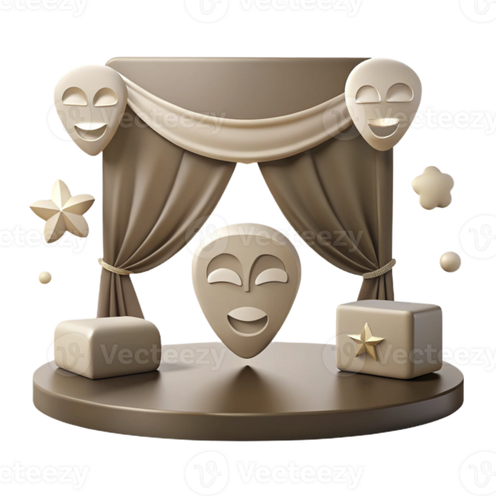 Smiling Face Mask on Stage with Curtain, Star, and Platform png