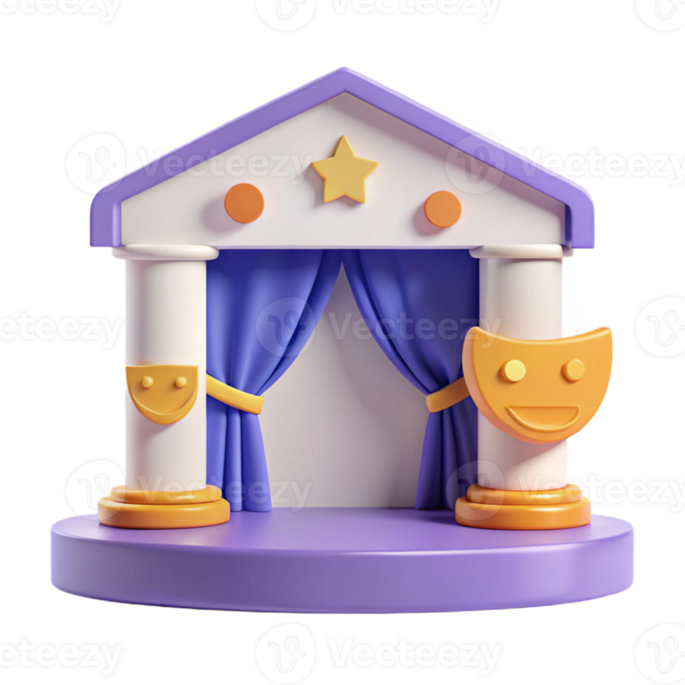 3D Render of a Stage with Purple Curtains and a Star on Top png