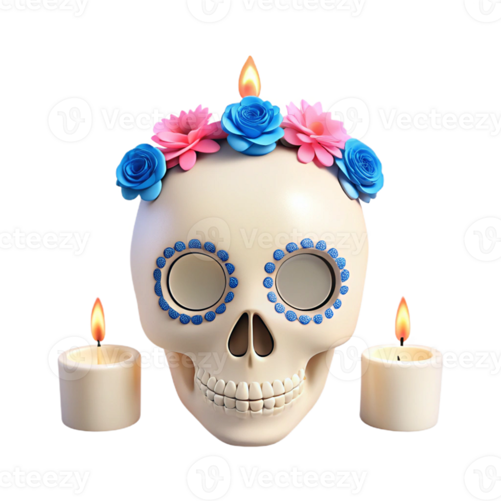 Sugar Skull with Flowers and Candles png