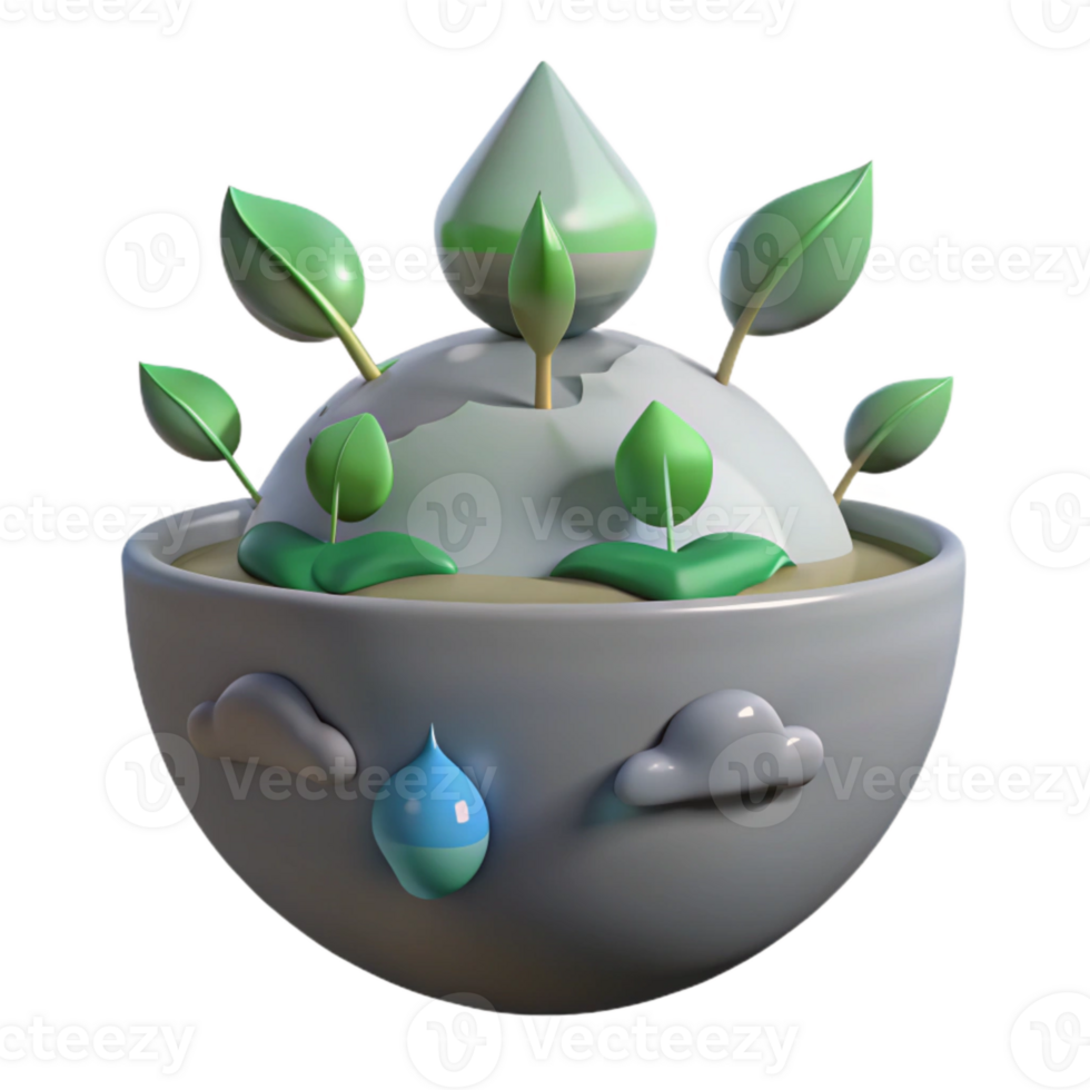 3D Illustration of a Planet with Green Plants and Rain png